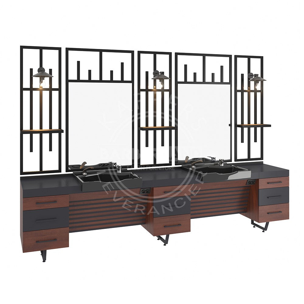Kaptafel 2 spiegel met wasbak 127