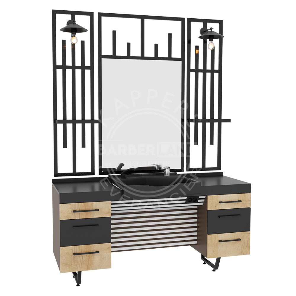 Kaptafel 1 spiegel met wasbak 127