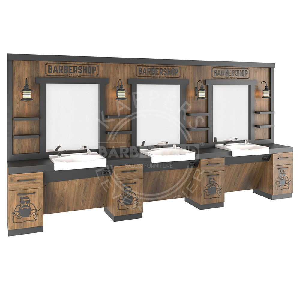 Kaptafel 3 spiegels met wasbak 141