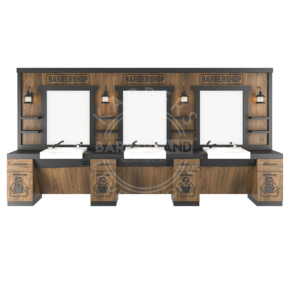 Kaptafel 3 spiegels met wasbak 141