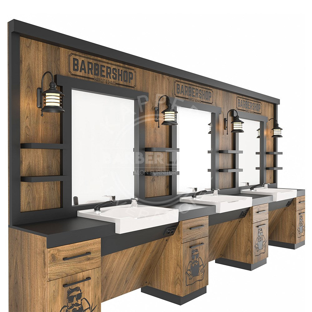 Kaptafel 3 spiegels met wasbak 141