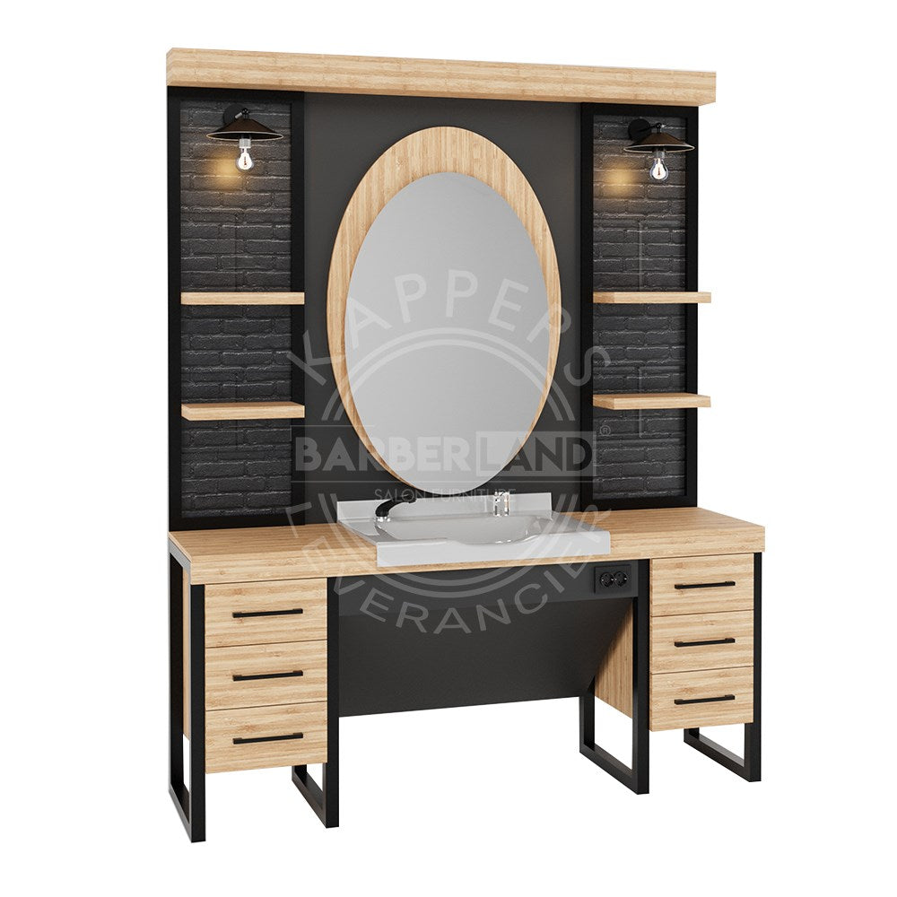 Kaptafel 1 spiegel met wasbak 144