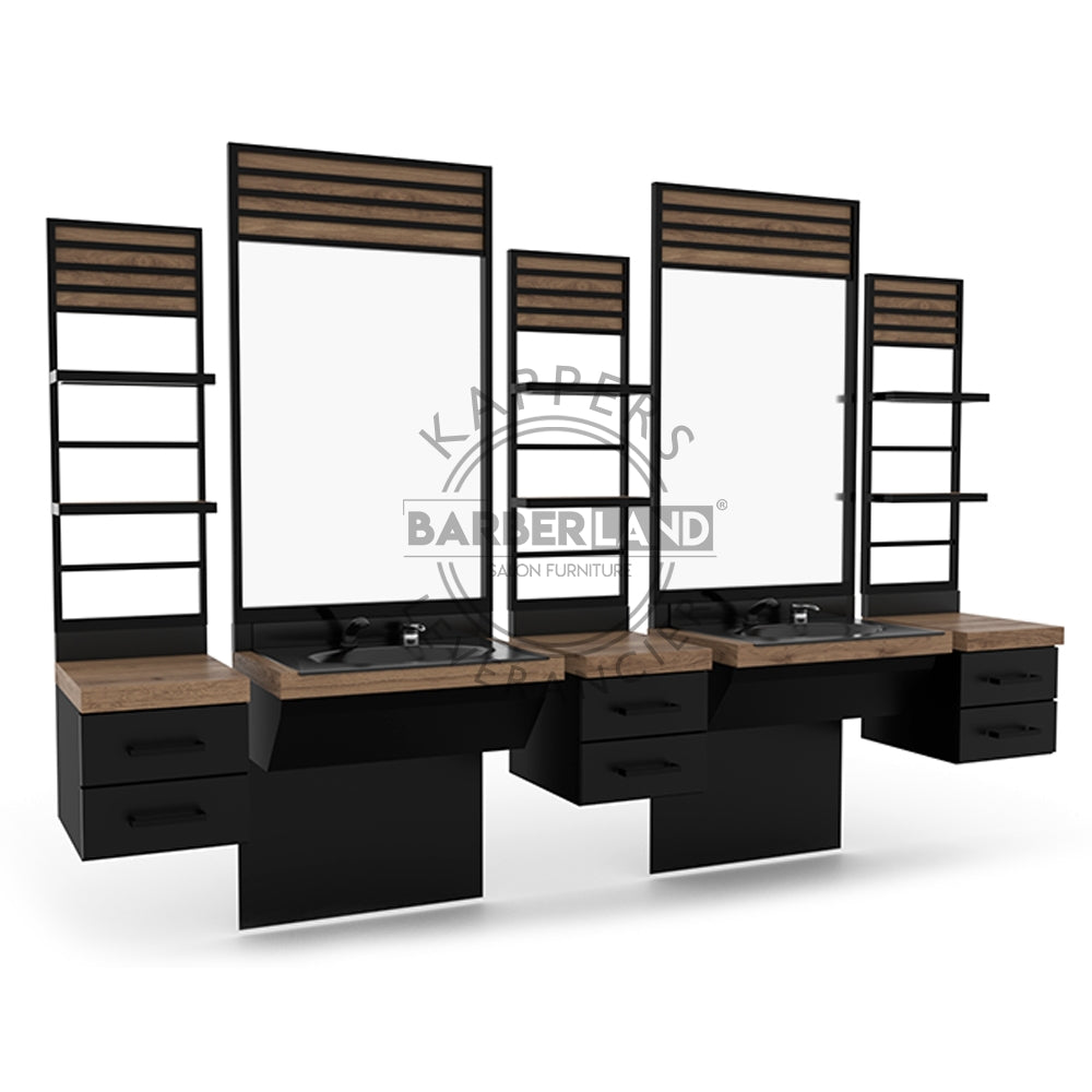 Kaptafel 2 spiegels met wasbak 102