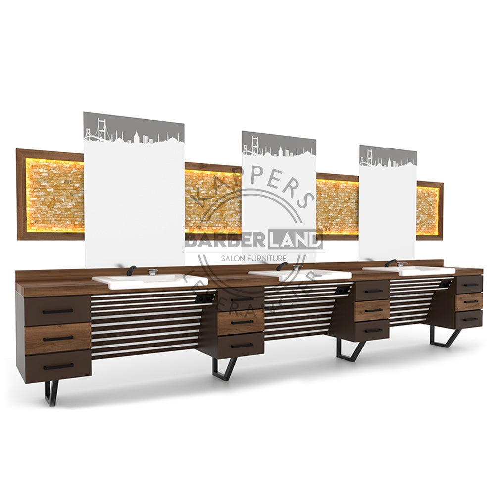 Kaptafel 3 spiegels met wasbak 107