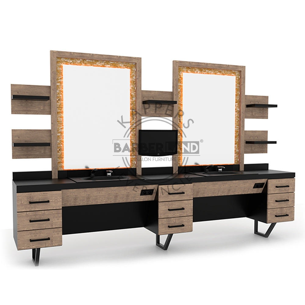 Kaptafel 2 spiegels met wasbak 108