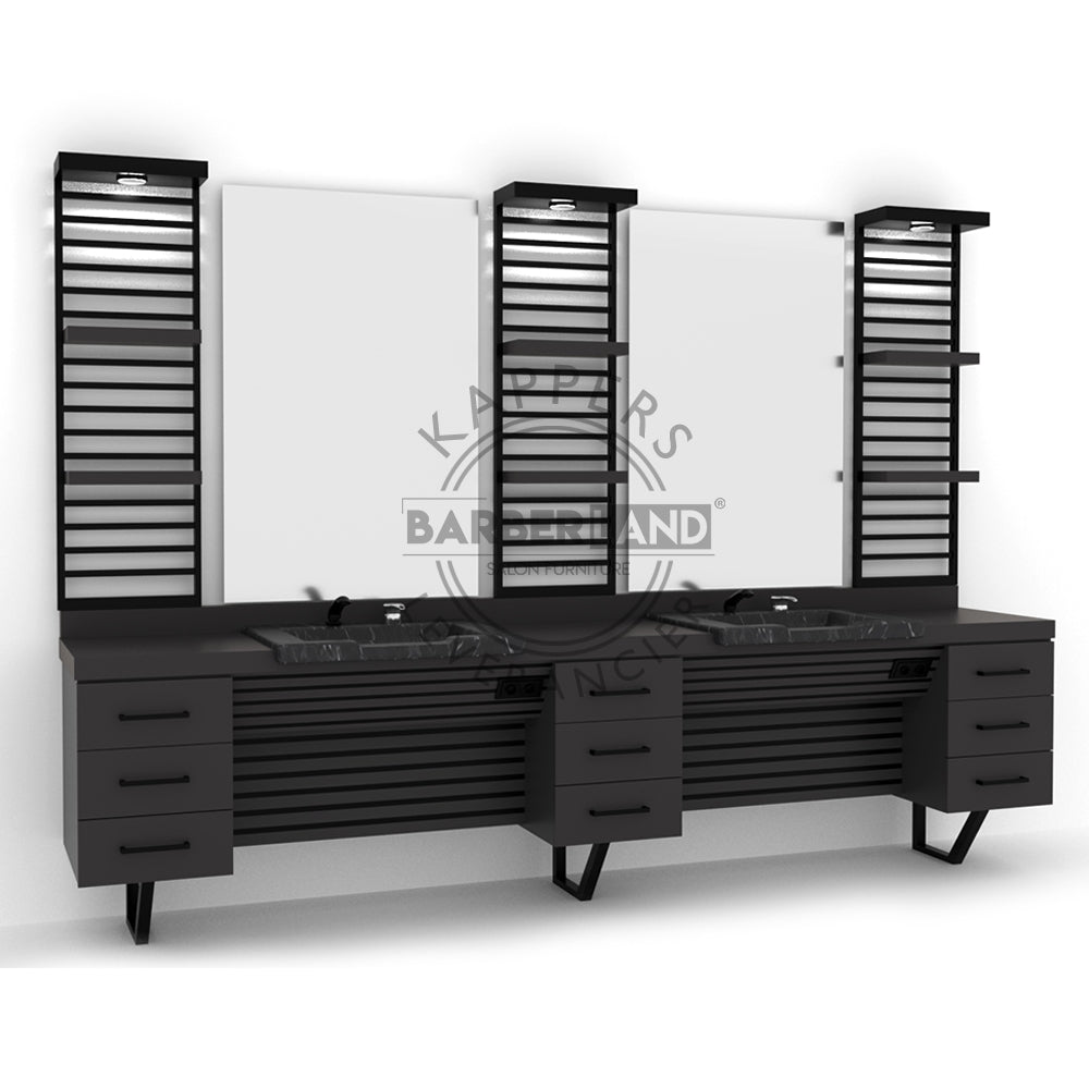 Kaptafel 2 spiegels met wasbak 124