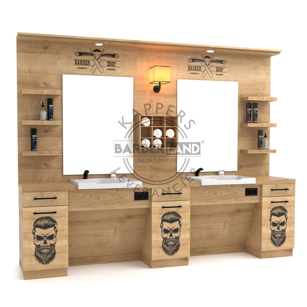 Kaptafel 2 spiegels met wasbak 126
