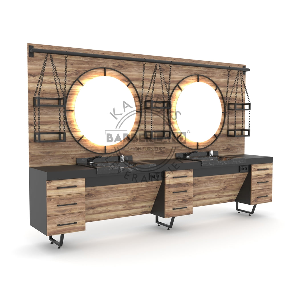 Kaptafel 2 spiegels met wasbak 128