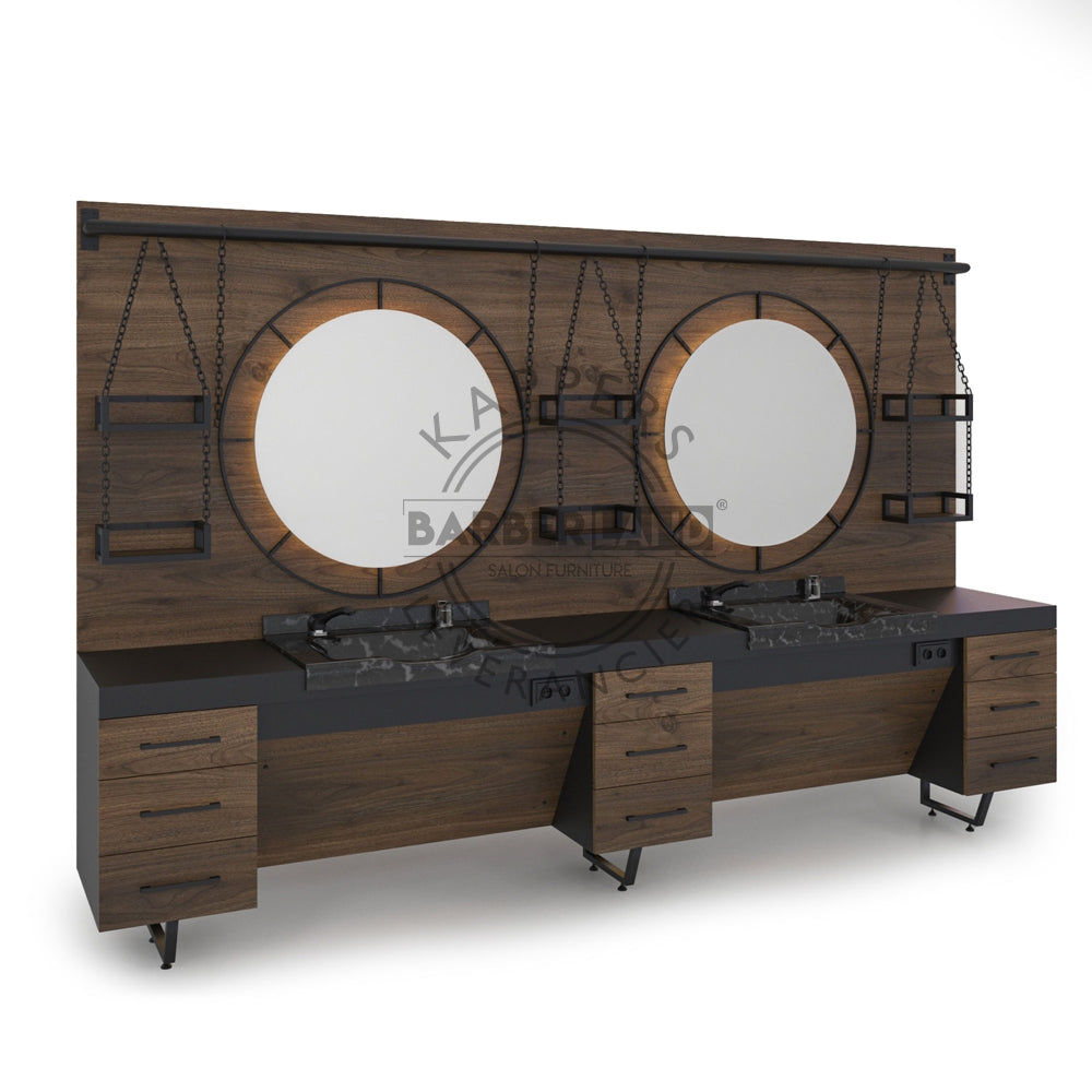Kaptafel 2 spiegels met wasbak 128