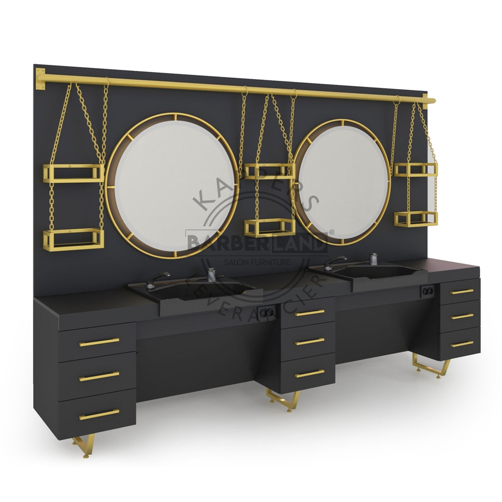 Kaptafel 2 spiegels met wasbak 128