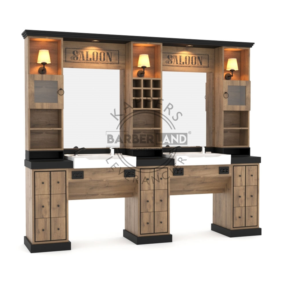 Kaptafel 2 spiegels met wasbak 146