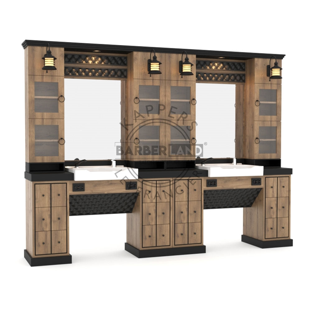 Kaptafel 2 spiegels met wasbak 146