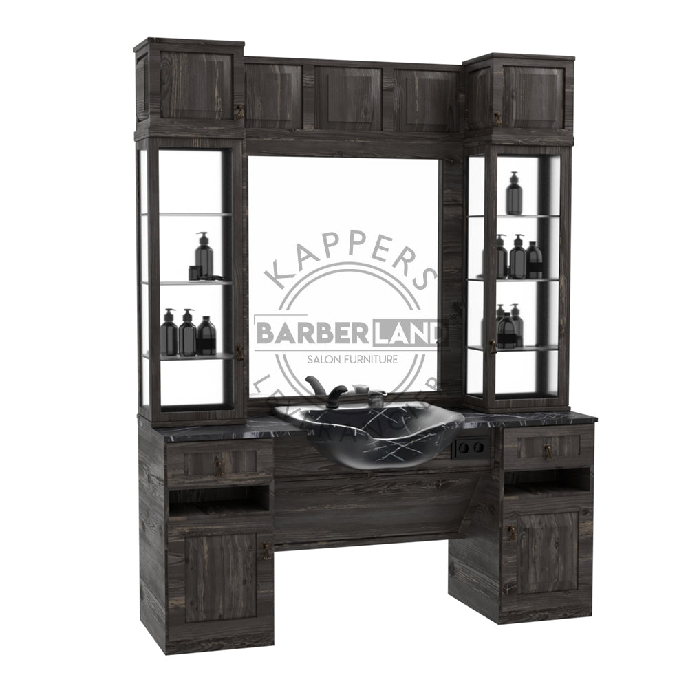 Houten Kaptafel 1 spiegel met wasbak 161
